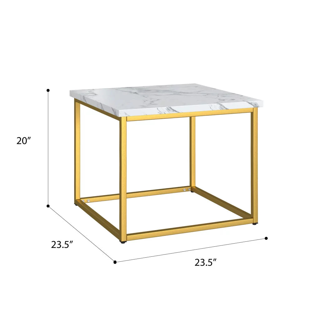 White Marble And Gold Square End Table with Metal Frame P71982