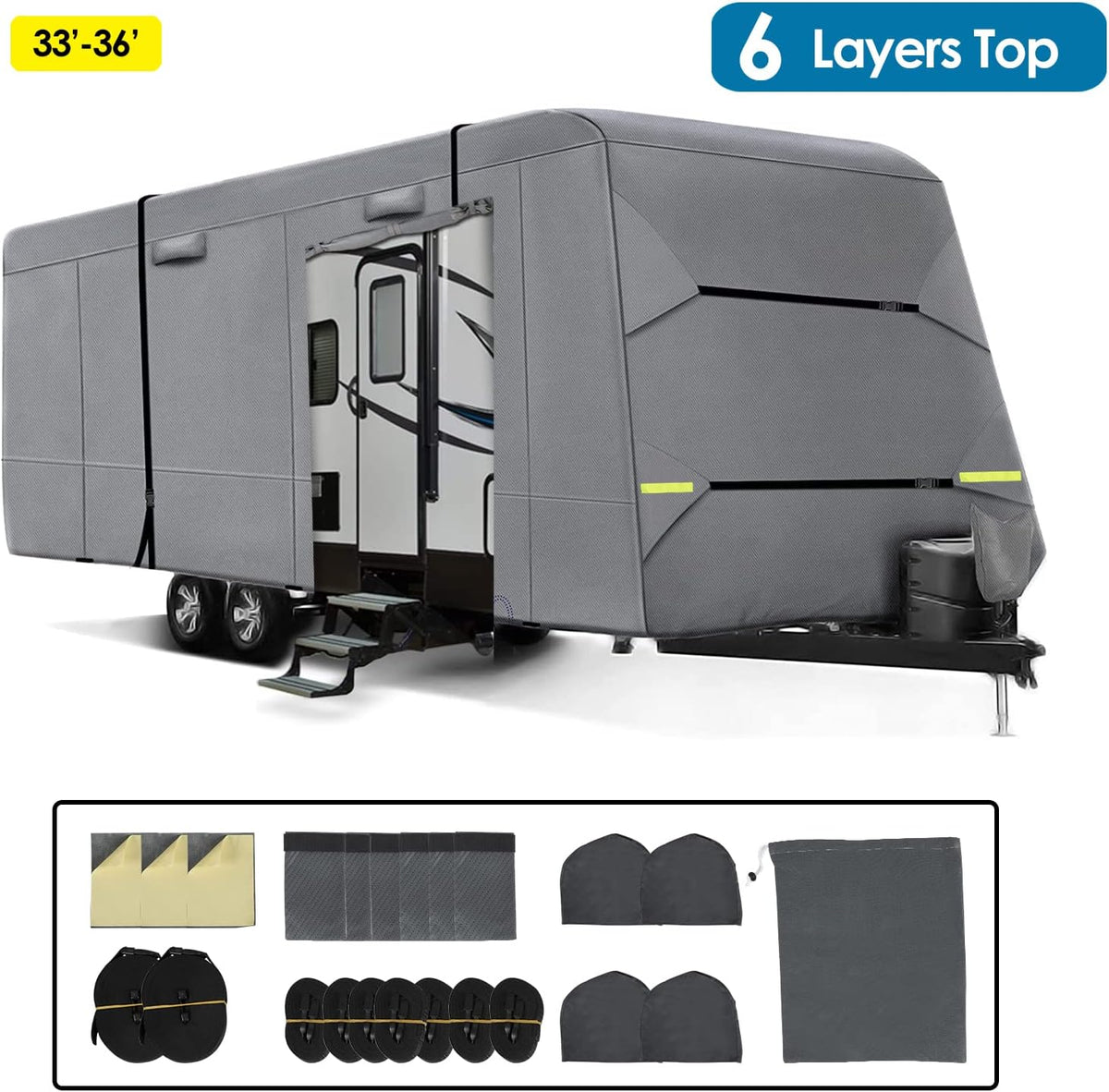 6 Layers RV Cover Anti-UV Windproof Ripstop Extra Thick Camper Cover S491277