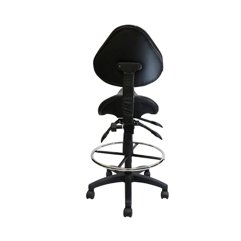 Adjustable Saddle Stool with Backrest, PU Leather, Black M1454