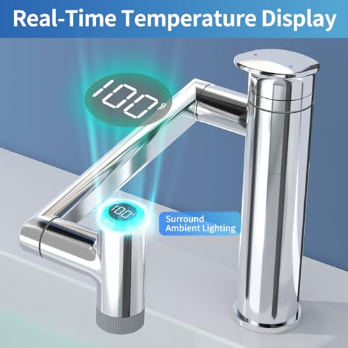 1080° Rotatable Height Adjustable Single Handle Bathroom Vanity Faucet with Temperature Display M823448
