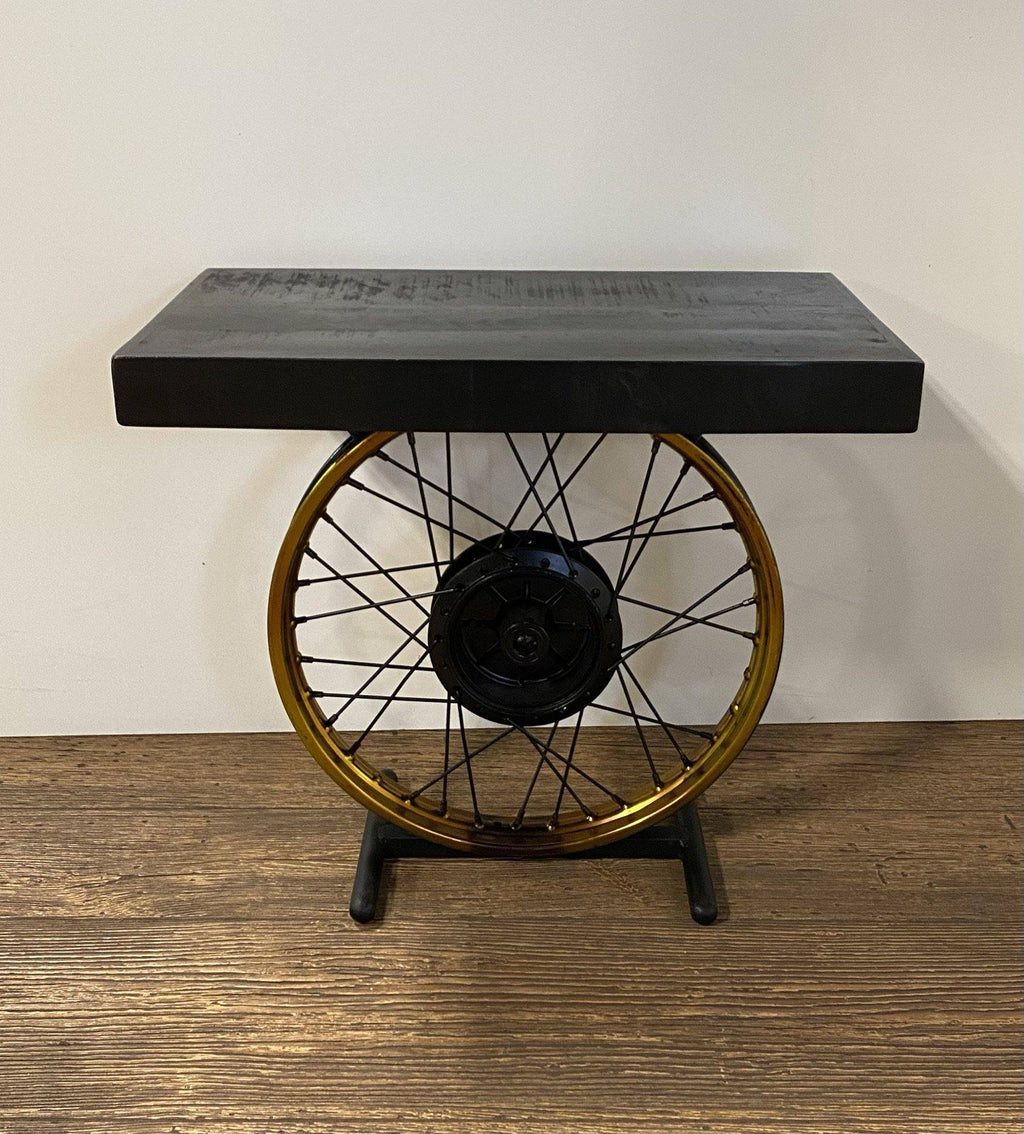 Black and Gold Wheel Accent Table Z688