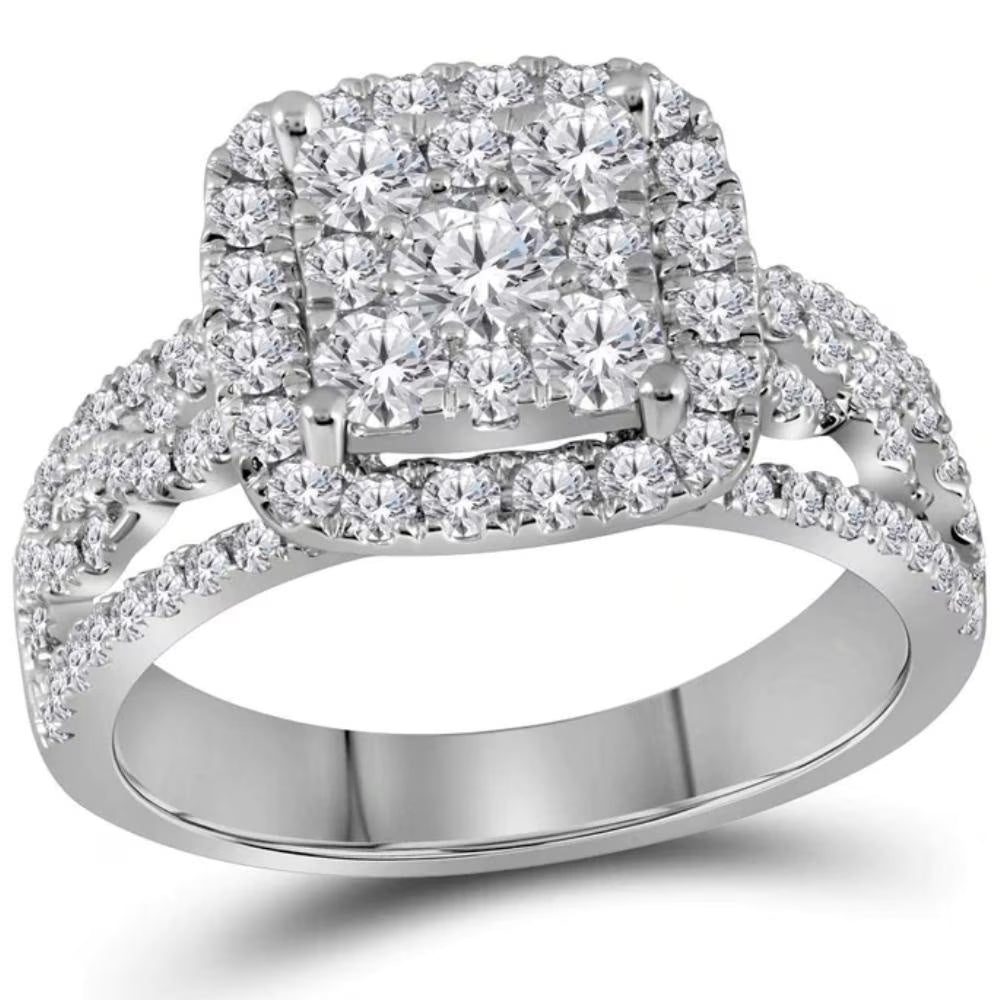 White Gold Cushion Halo Diamond Engagement Ring V9735