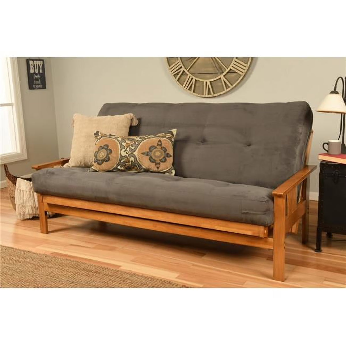 Full Size Futon Frame with Suede Gray Mattress M972760