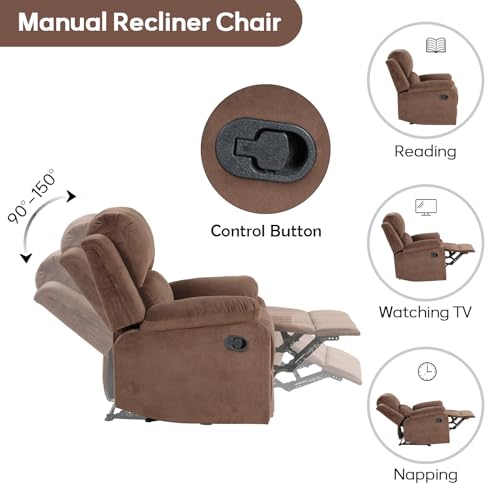 Brown Manual Recliner Chair with Padded Headrest and Armrest A32160