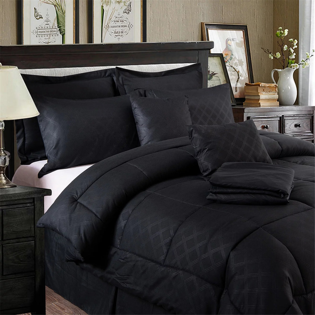 10 Piece Black King Bed in a Bag Comforter Set S2922
