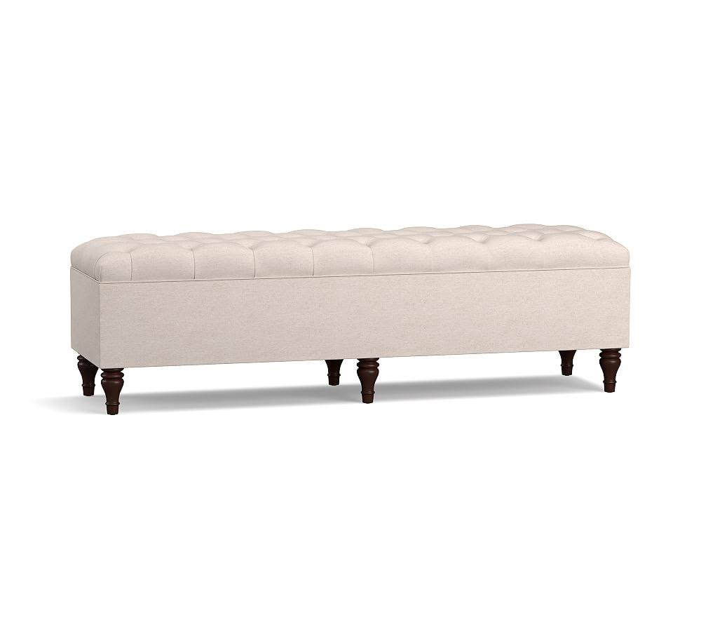 King Upholstered Storage Bench, Chenille Basketweave Pebble T452