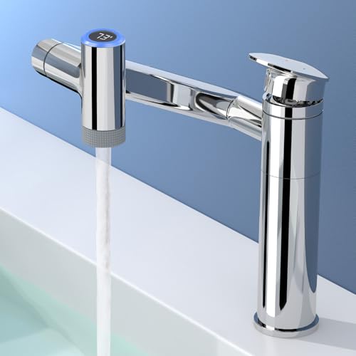 1080° Rotatable Height Adjustable Single Handle Bathroom Vanity Faucet with Temperature Display M823448