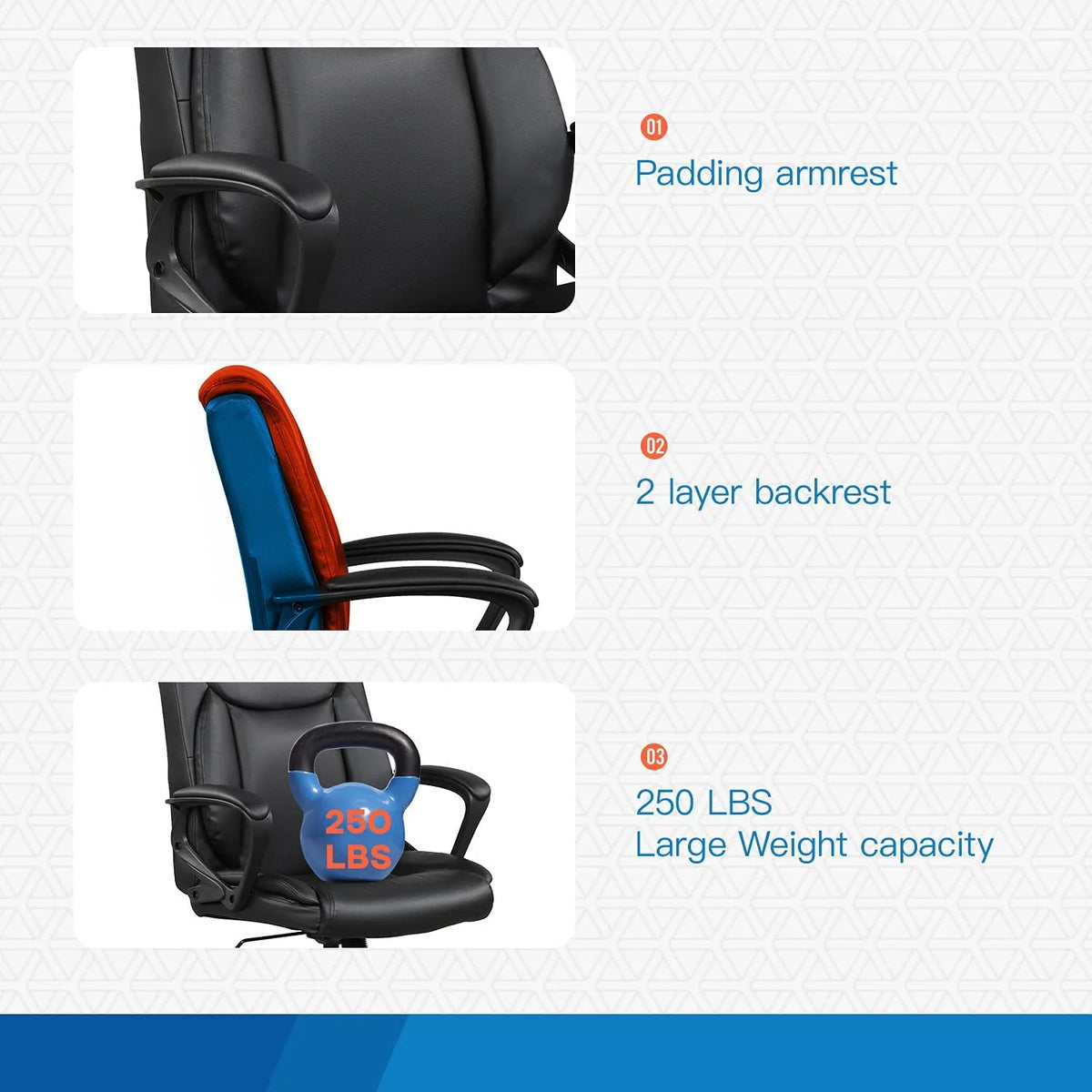 Black Ergonomic PU Leather Office Chair with Lumbar Support K127