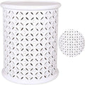 White Solid Wood Drum End Table K246531