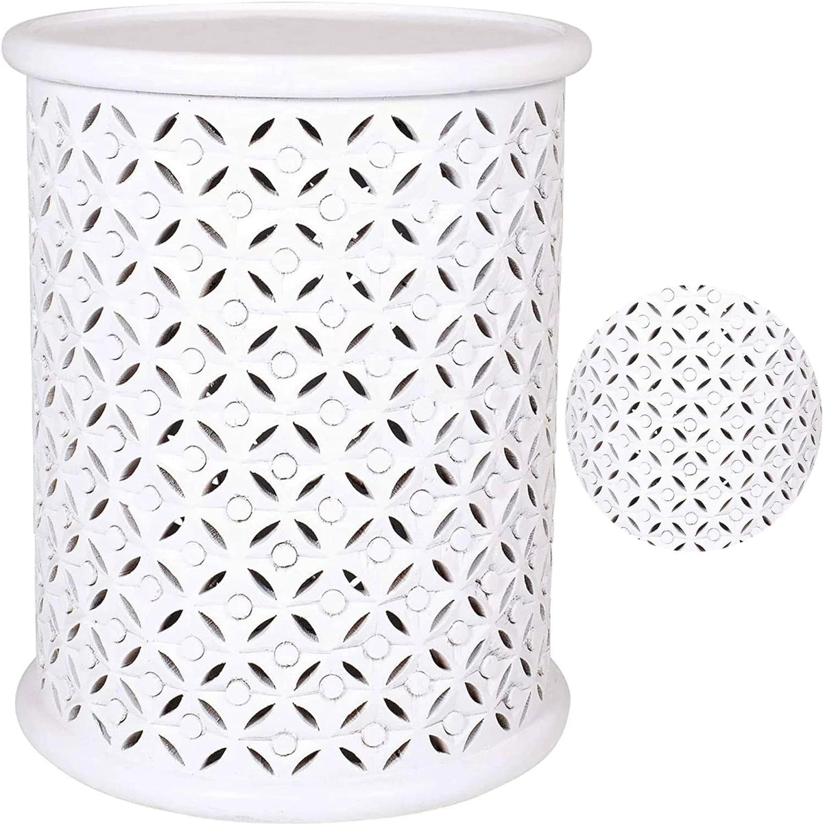 White Solid Wood Drum End Table K246531