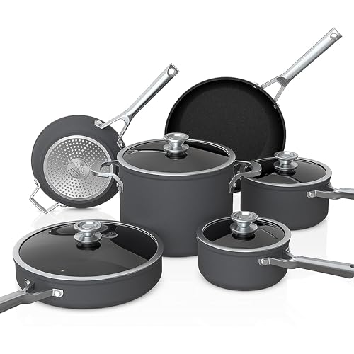 10 Piece Hard Anodized Nonstick Pots & Frying Pans Set with Glass Lids H769