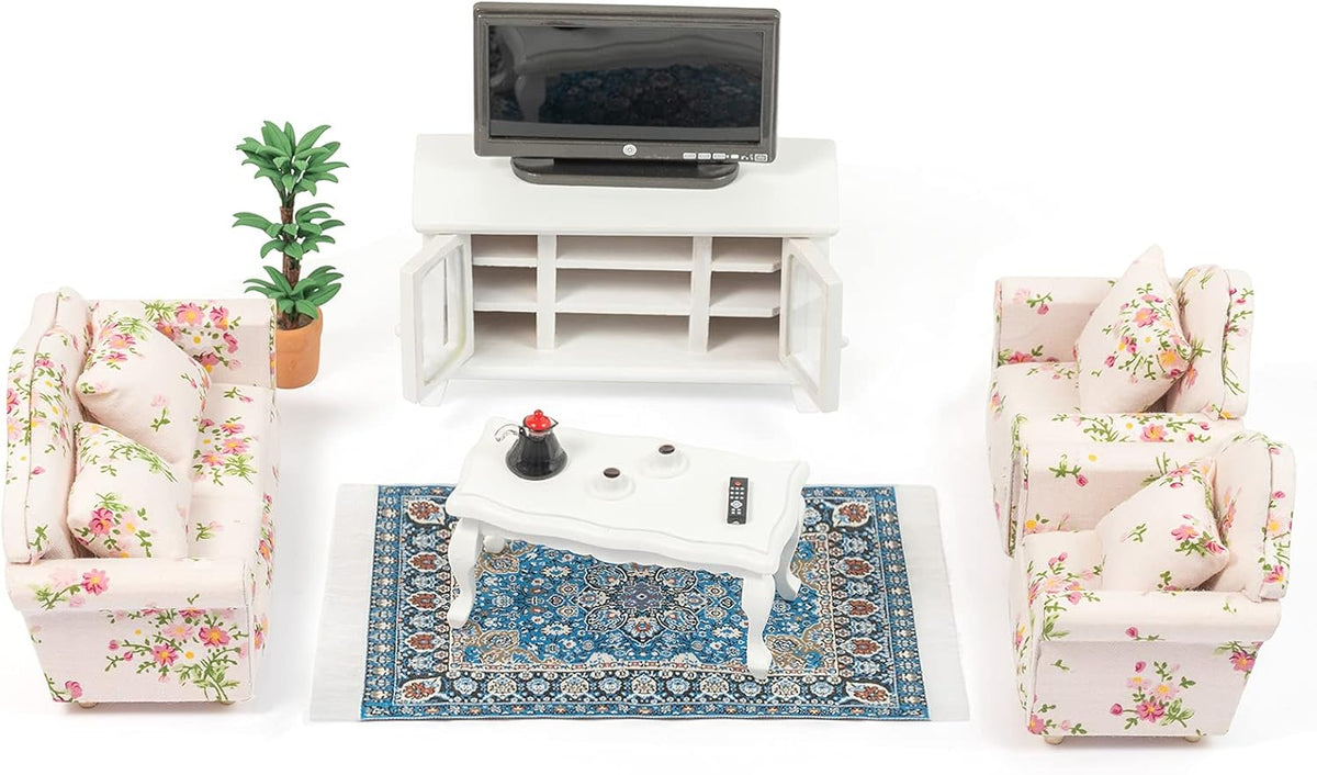 16 Pieces White Wooden Dollhouse Furniture Set K8663