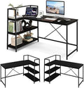 Reversible L-Shaped Corner Desk with 3-Tier Shelves U732055