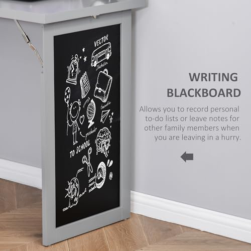 Grey Wall Mount Desk Cabinet with Blackboard and Side Shelf A967