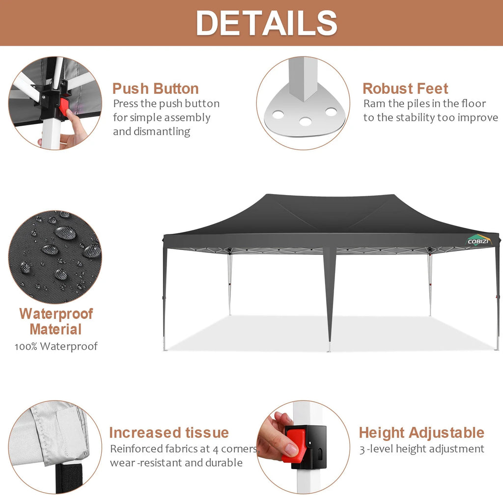 10' x 20' Pop up Canopy Tent with 6 Removable Sidewalls & Carry Bag M6761