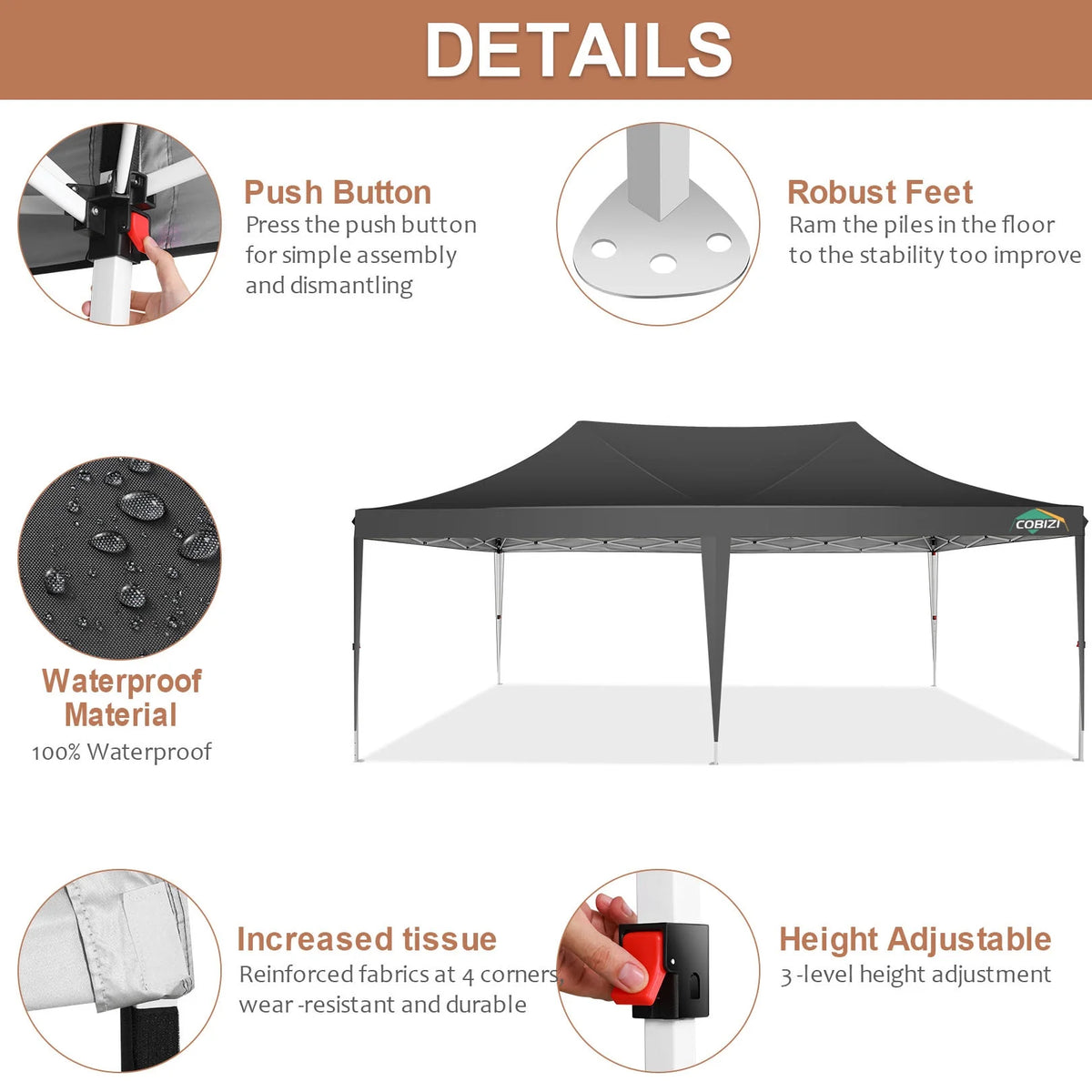 10' x 20' Pop up Canopy Tent with 6 Removable Sidewalls & Carry Bag M6761