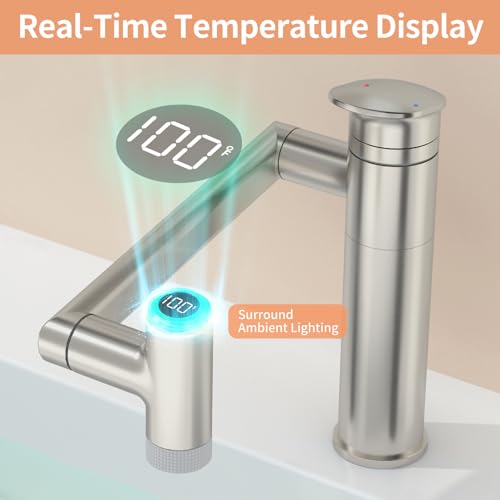 1080° Rotatable Height Adjustable Single Handle Bathroom Vanity Faucet with Temperature Display M823448