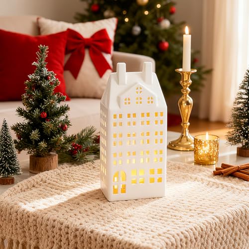 White Ceramic Christmas Village House with Lights E895567