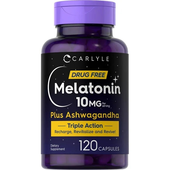 Melatonin 10mg 120 Capsules with Ashwagandha Non-GMO Gluten Free Supplement G5022