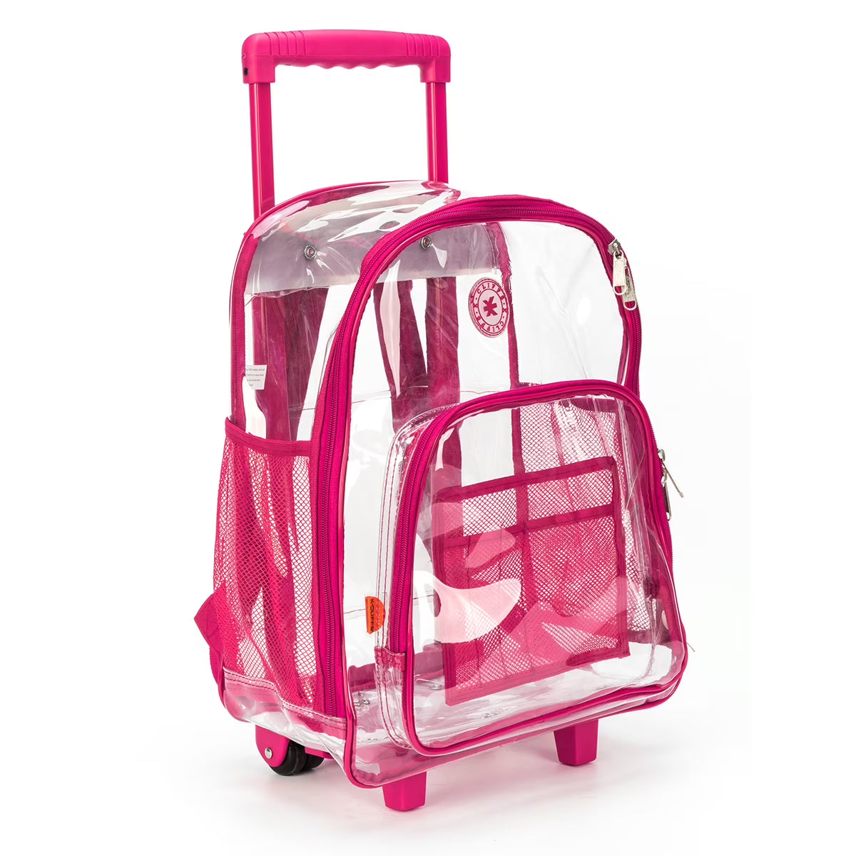 Hot Pink Rolling Clear Backpack with Wheels P43506