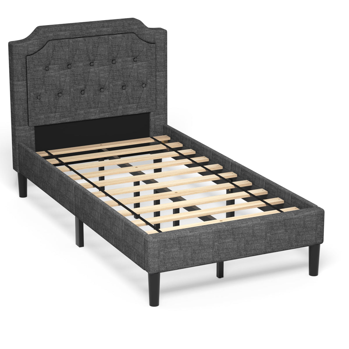 Twin Upholstered Platform Bed Frame with Linen Headboard, Grey G34101
