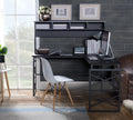 Dark Brown Wood L Desk with Metal Base H153313