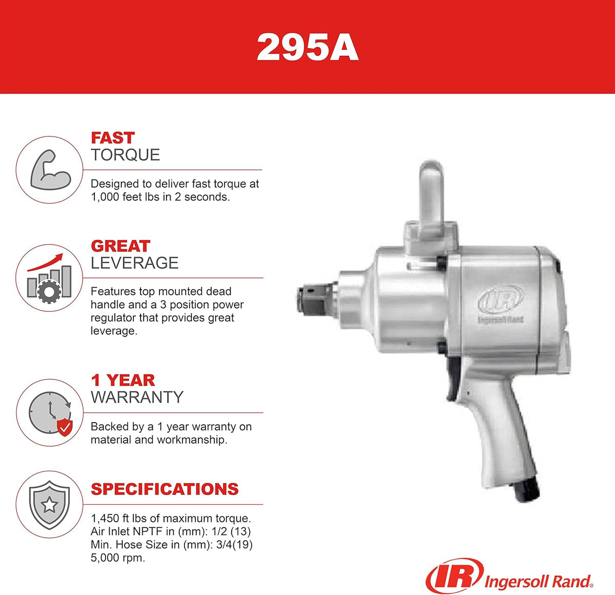 1 Inch Pneumatic Impact Wrench with 6 Inch Extended Anvil X16526