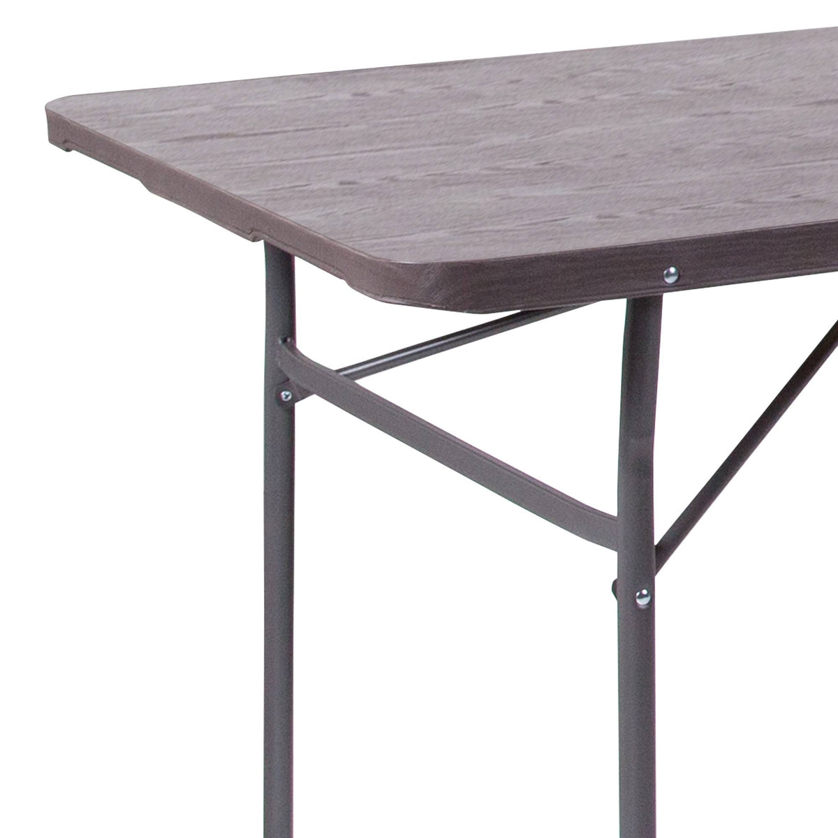 Brown Wood Grain Plastic Folding Table with Carrying Handle Q712