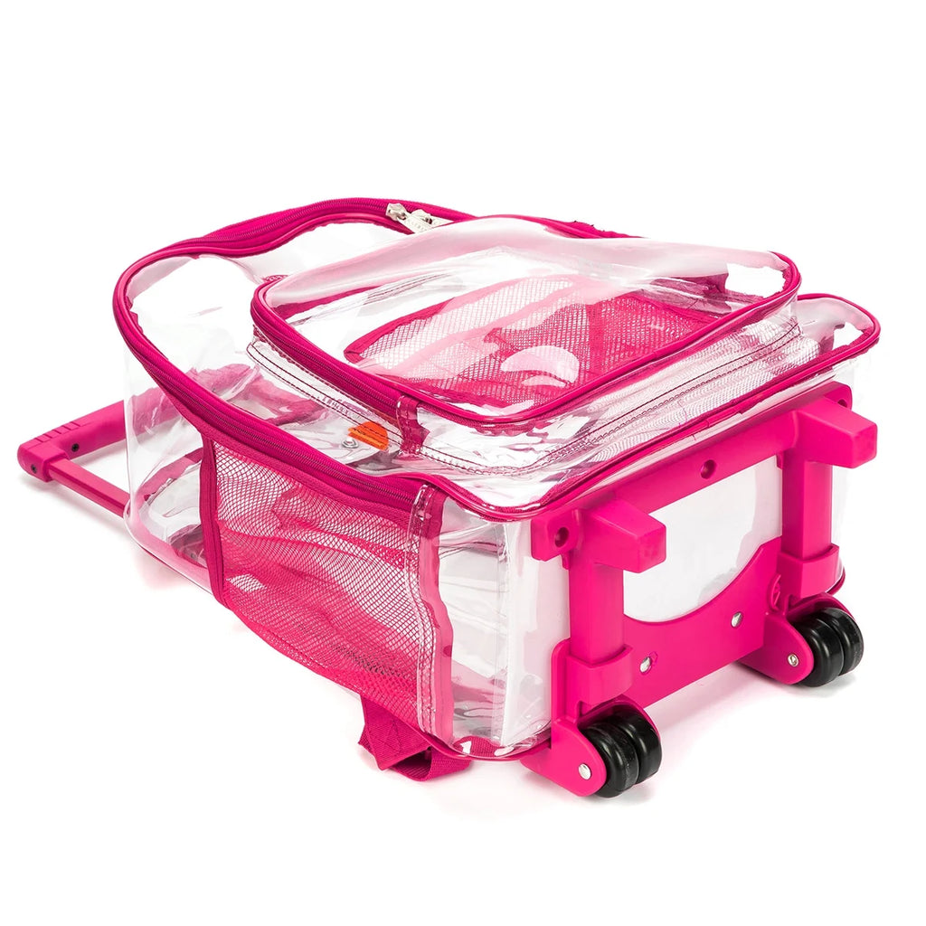Hot Pink Rolling Clear Backpack with Wheels P43506