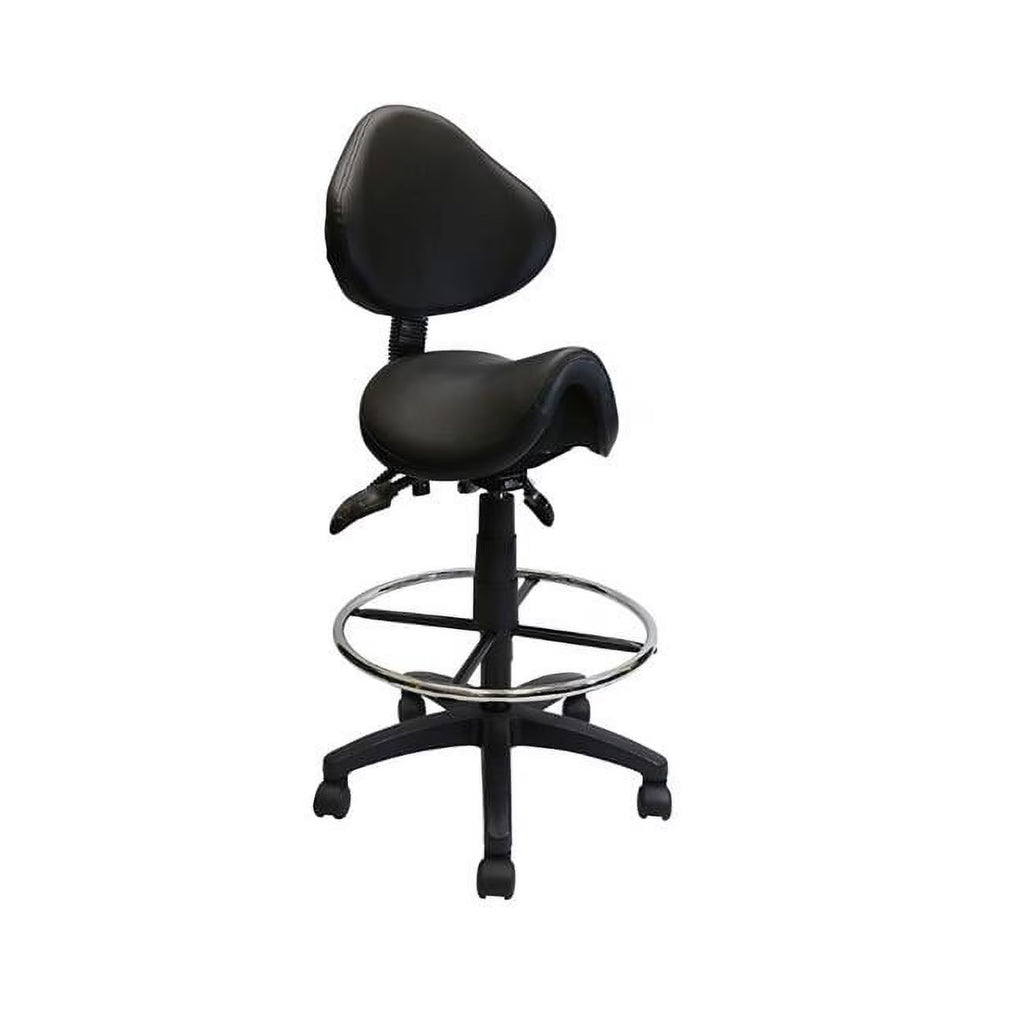 Adjustable Saddle Stool with Backrest, PU Leather, Black M1454