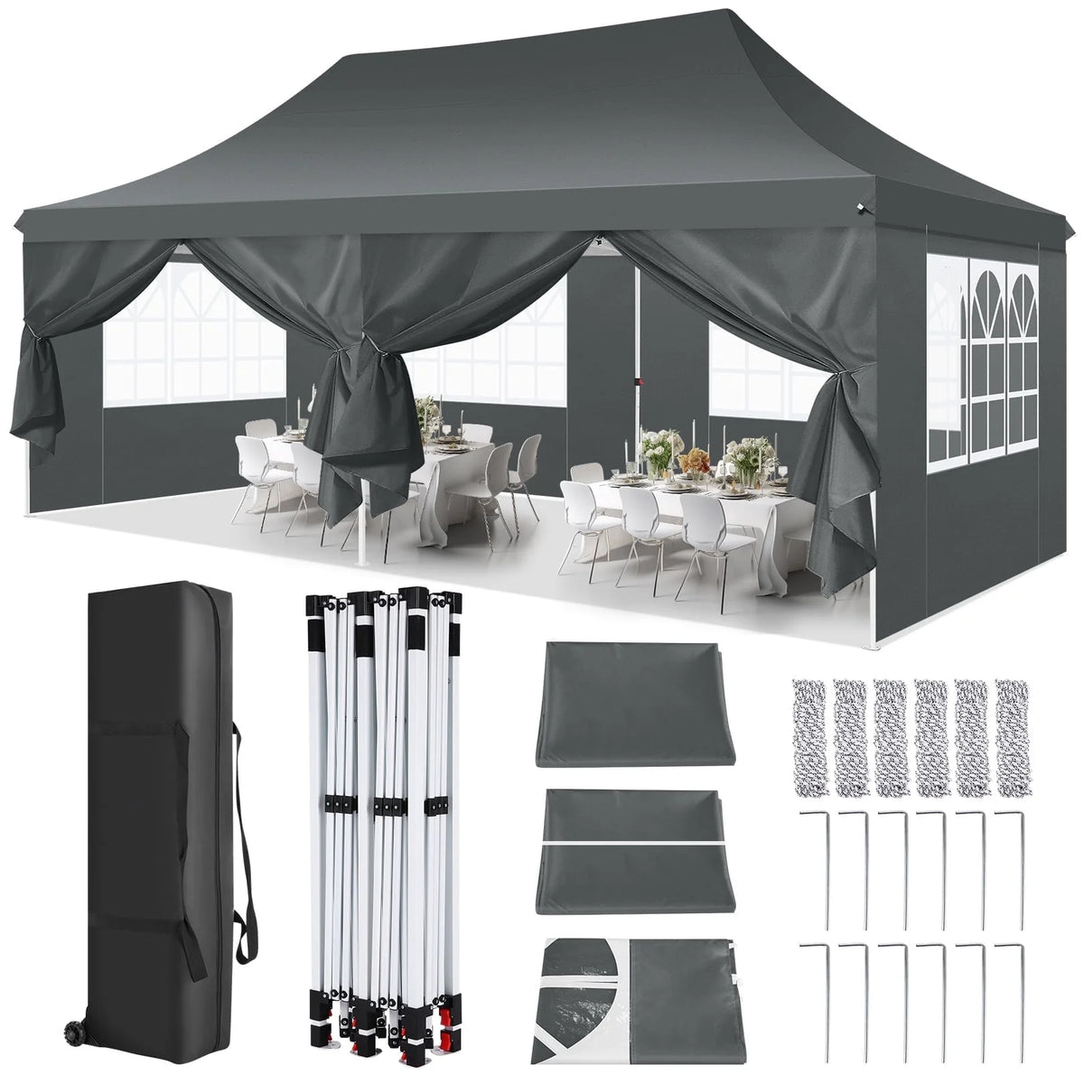 10' x 20' Pop up Canopy Tent with 6 Removable Sidewalls & Carry Bag M6761