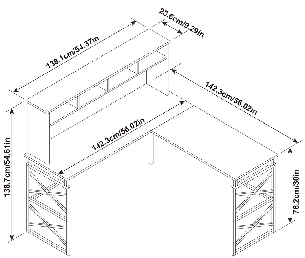 Dark Brown Wood L Desk with Metal Base H153313