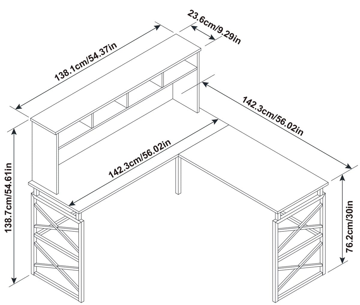 Dark Brown Wood L Desk with Metal Base H153313