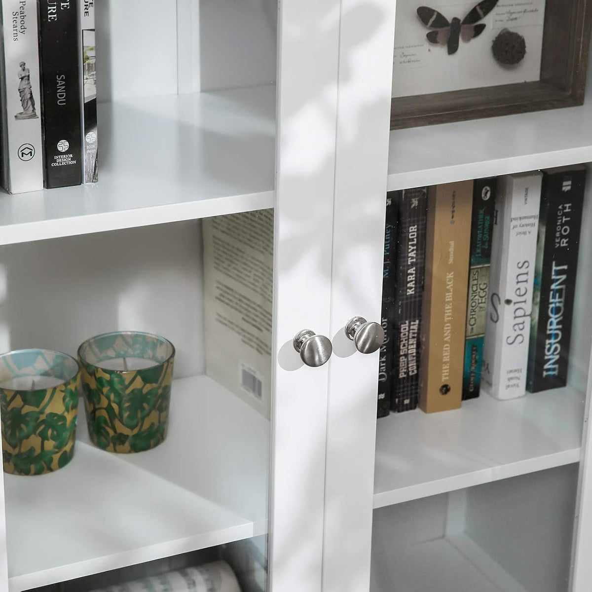 Storage Cabinet with 2 Adjustable Shelves, Transparent Glass Doors, Matte White B927