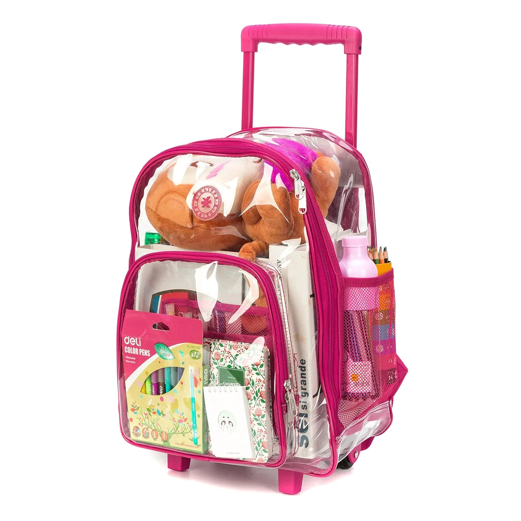 Hot Pink Rolling Clear Backpack with Wheels P43506