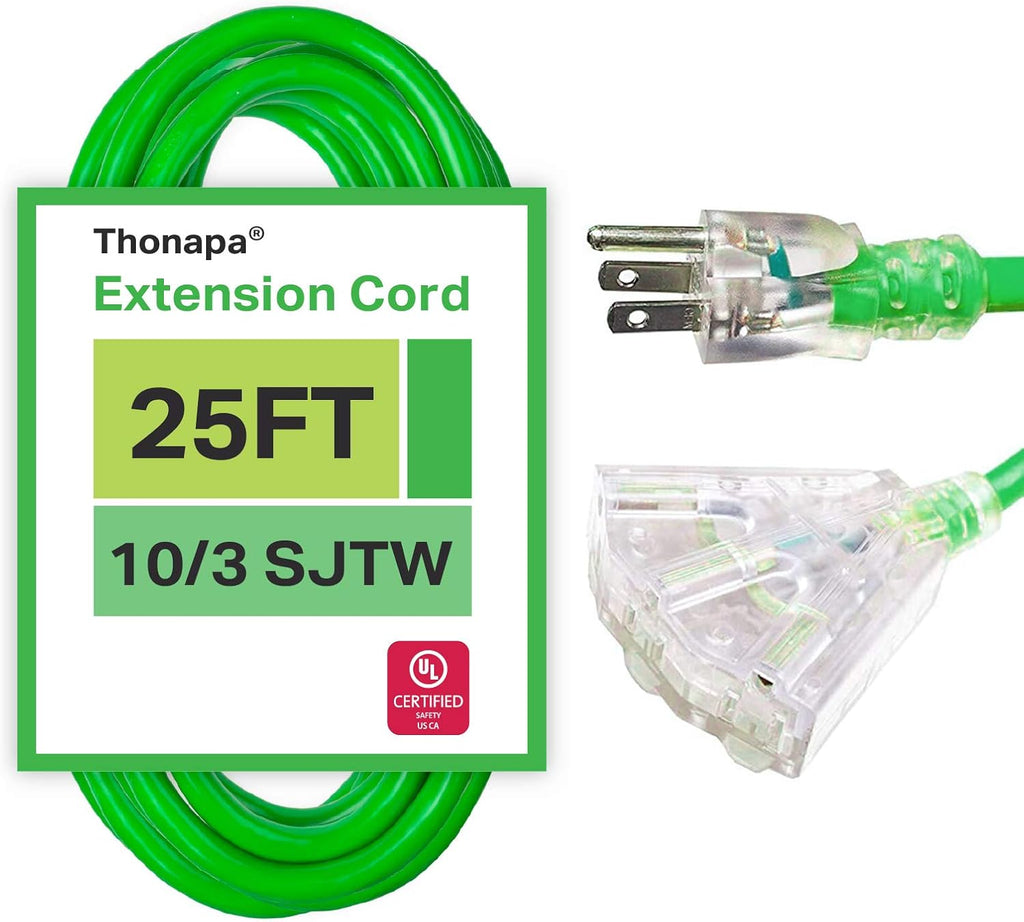 10/3 SJTW Neon Green 10 Gauge Extension Cord with 3 Outlets N68585