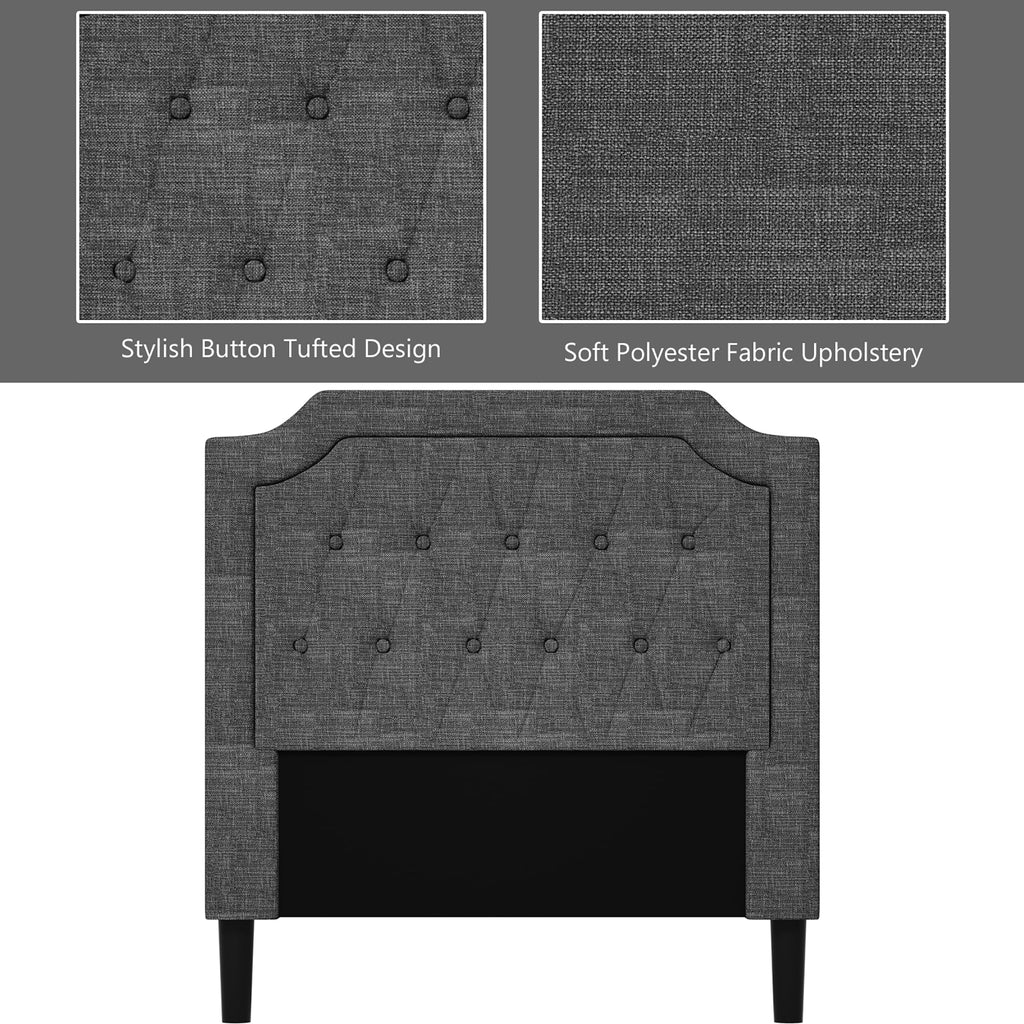 Twin Upholstered Platform Bed Frame with Linen Headboard, Grey G34101