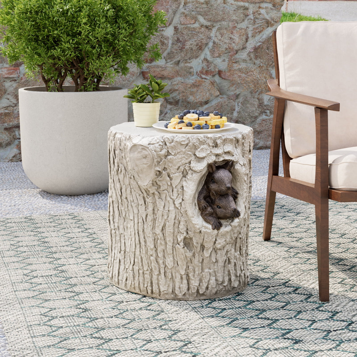 Hand-Painted Wood Stump Stool R561