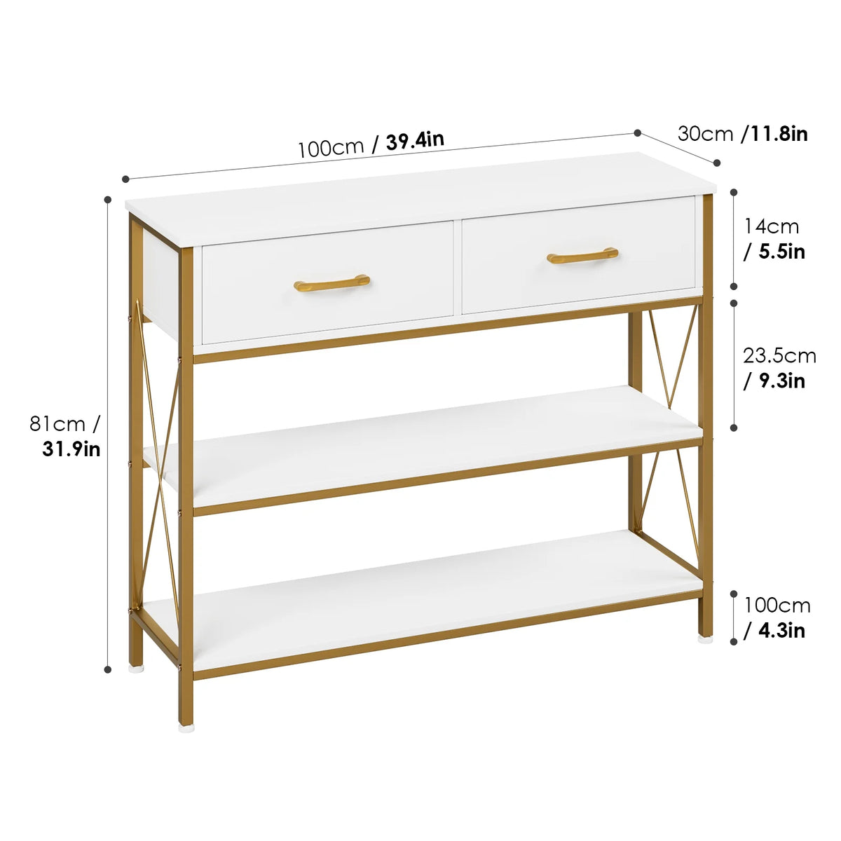 White/Gold 39.4'' Narrow Console Table with Drawers Z542371