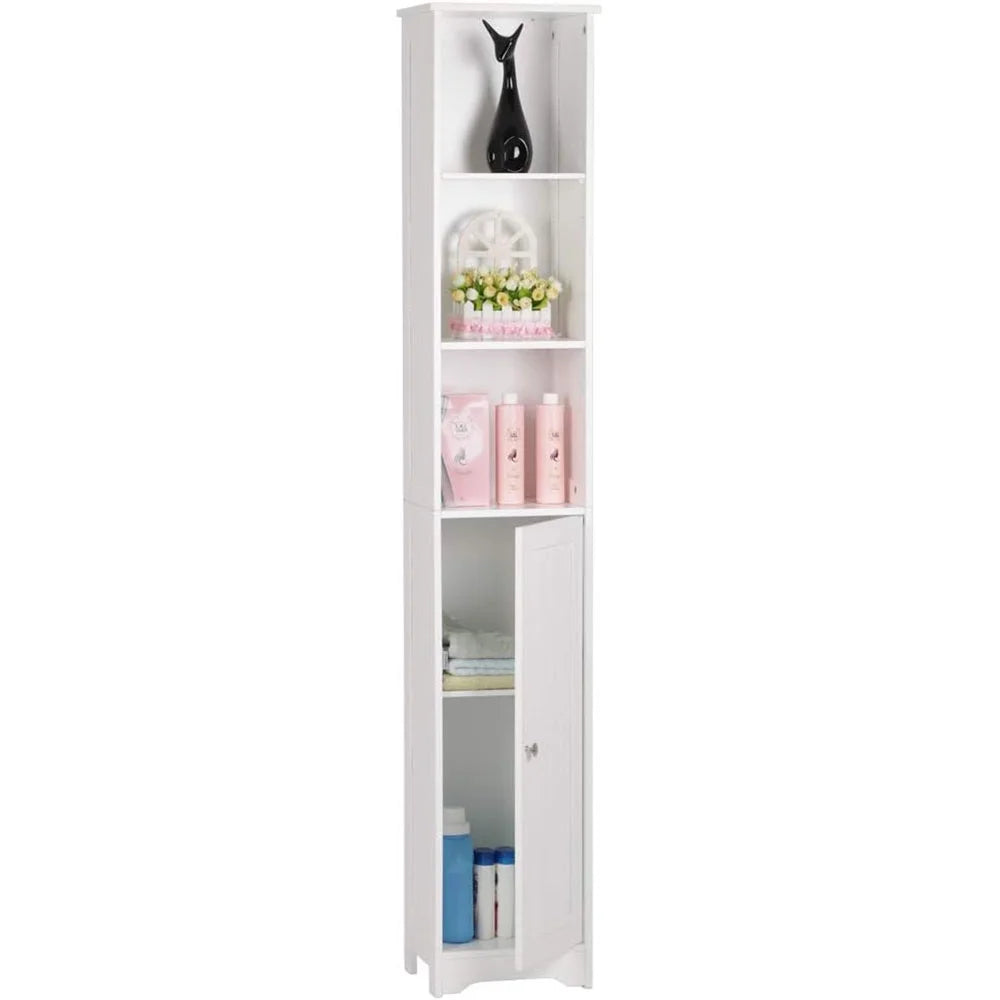 67" Tall White Narrow Bathroom Storage Cabinet with 3 Open Shelves L8338