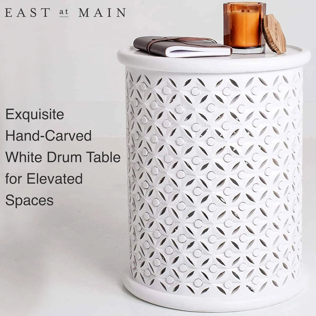 White Solid Wood Drum End Table K246531