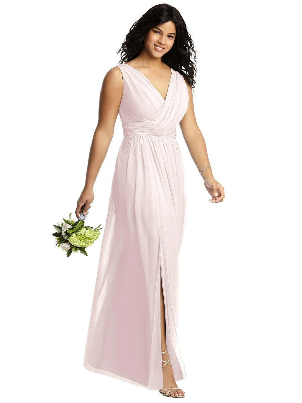 Blush Pink Shirred Chiffon Gown W678959