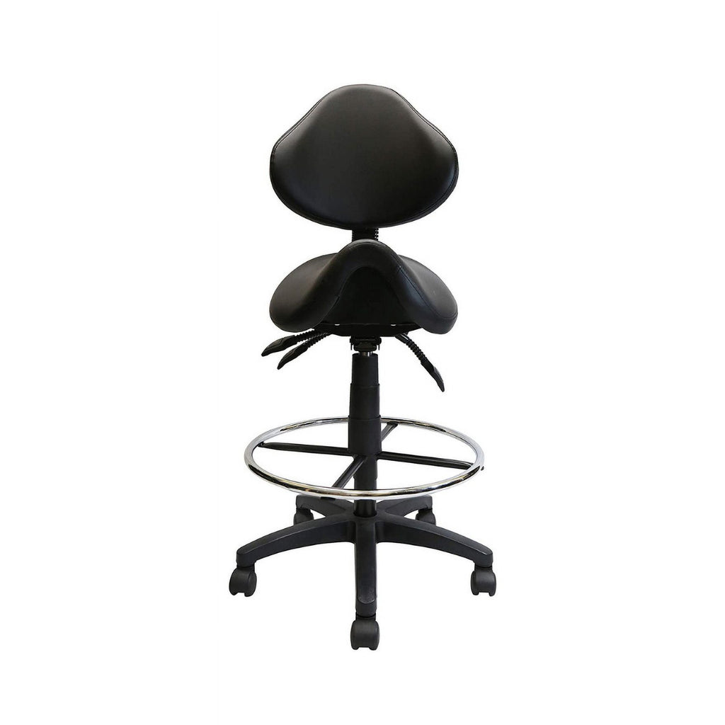 Adjustable Saddle Stool with Backrest, PU Leather, Black M1454