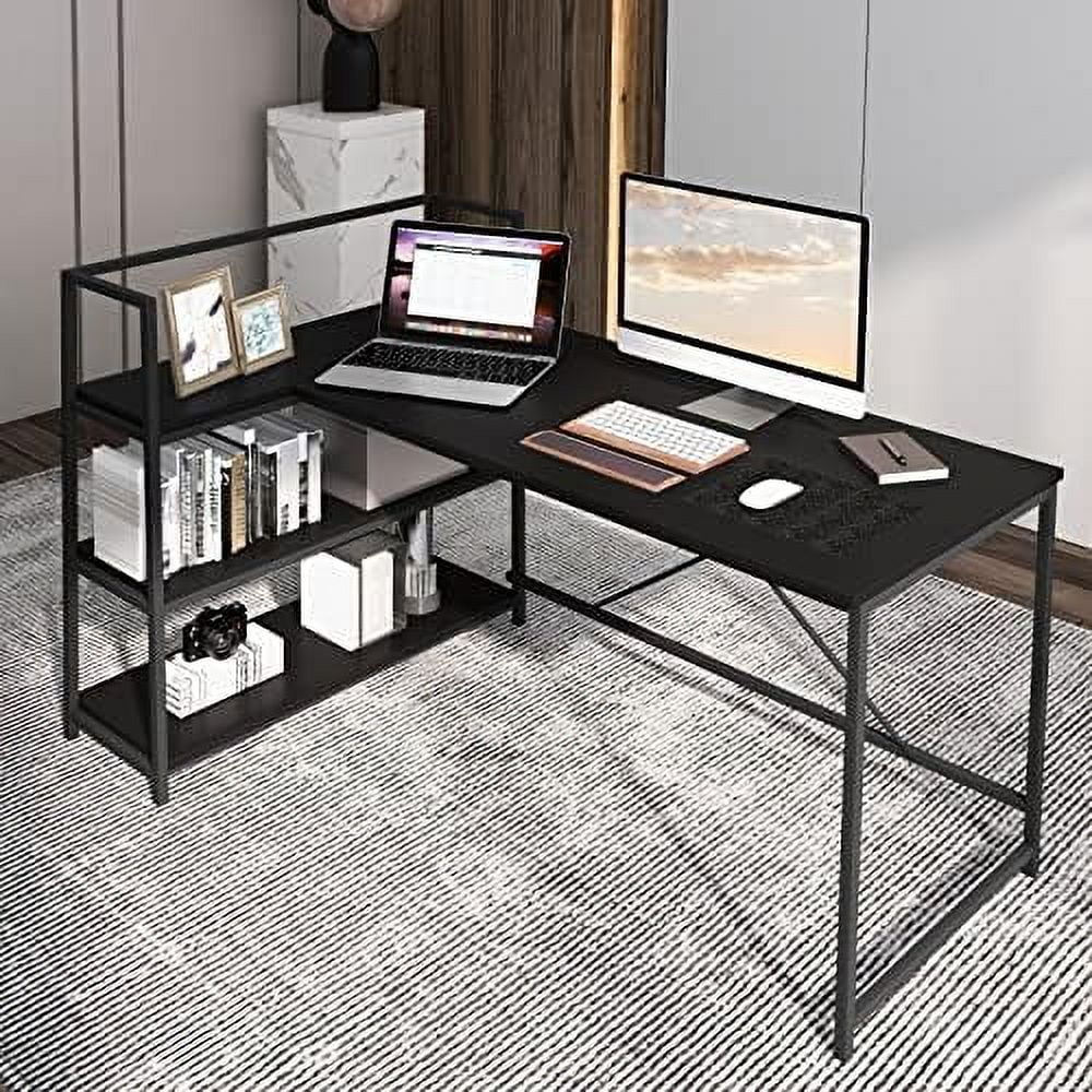 Reversible L-Shaped Corner Desk with 3-Tier Shelves U732055