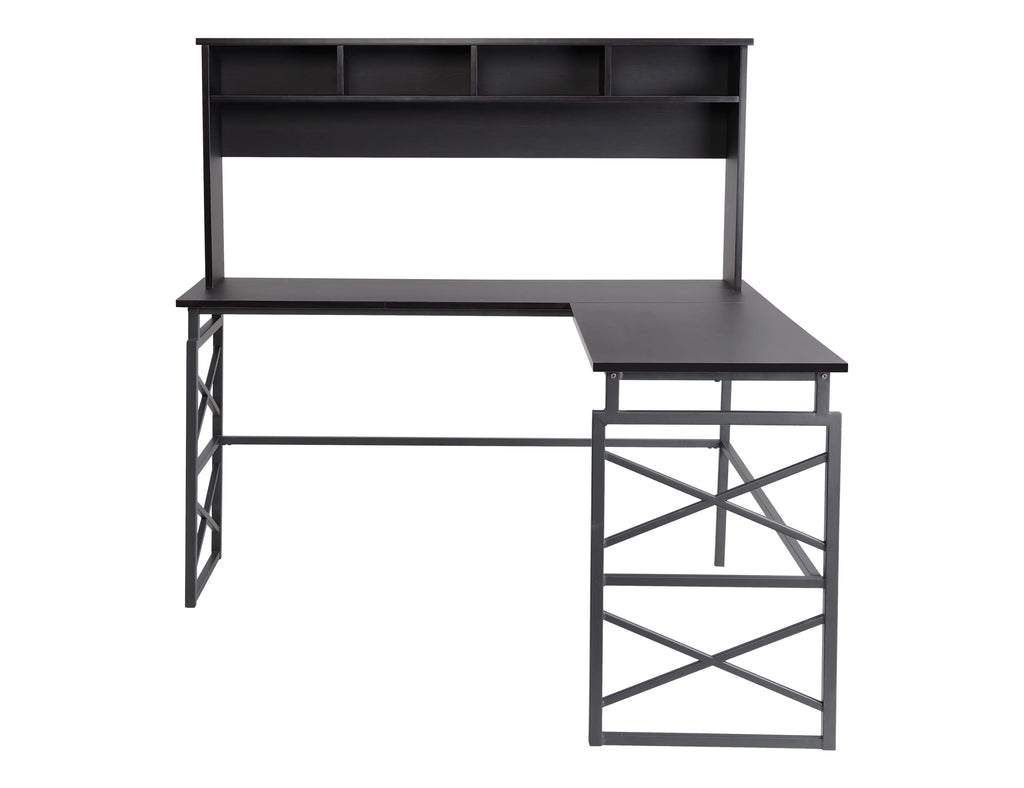Dark Brown Wood L Desk with Metal Base H153313