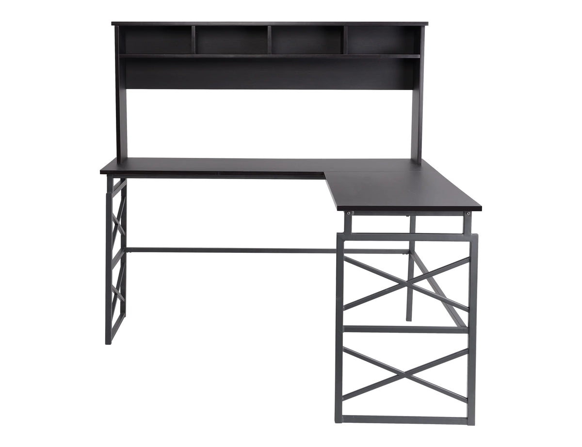 Dark Brown Wood L Desk with Metal Base H153313