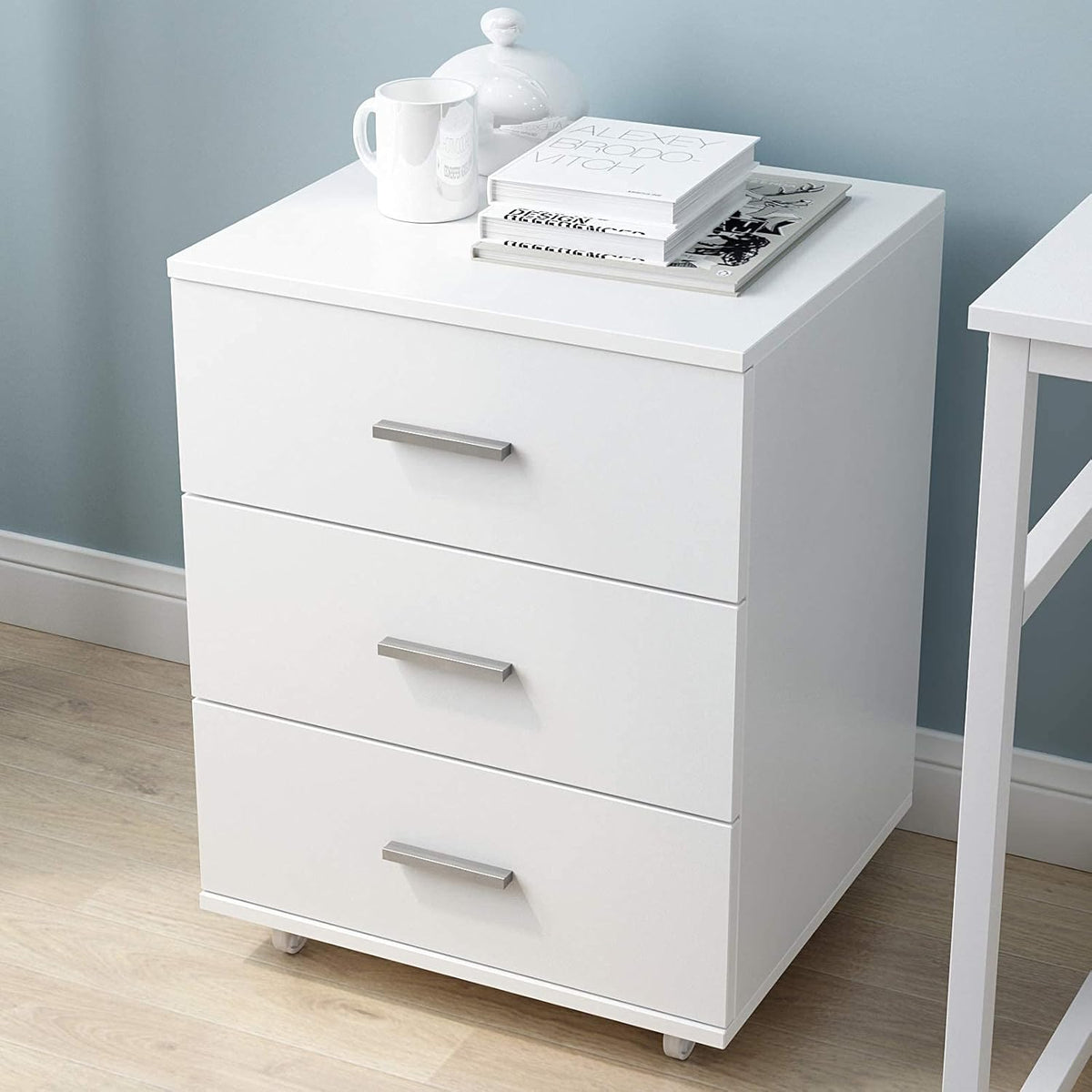 3 Drawer Rolling Wooden File Cabinet with Lockable Casters K181369