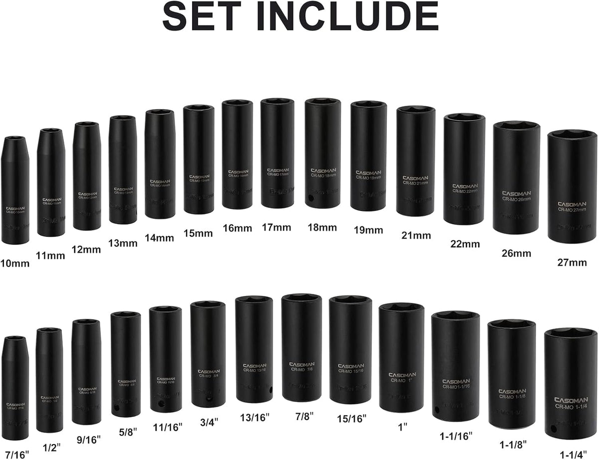 1/2-Inch 29 Pieces Deep Impact Socket Set, CR-MO, Metric & SAE B58018