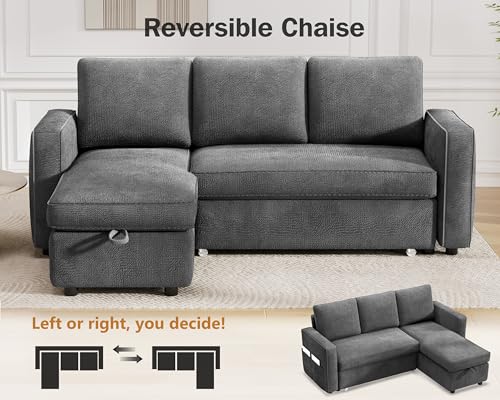 81" Chenille Grey L Shaped Sleeper Sofa with Pull Out Bed N820