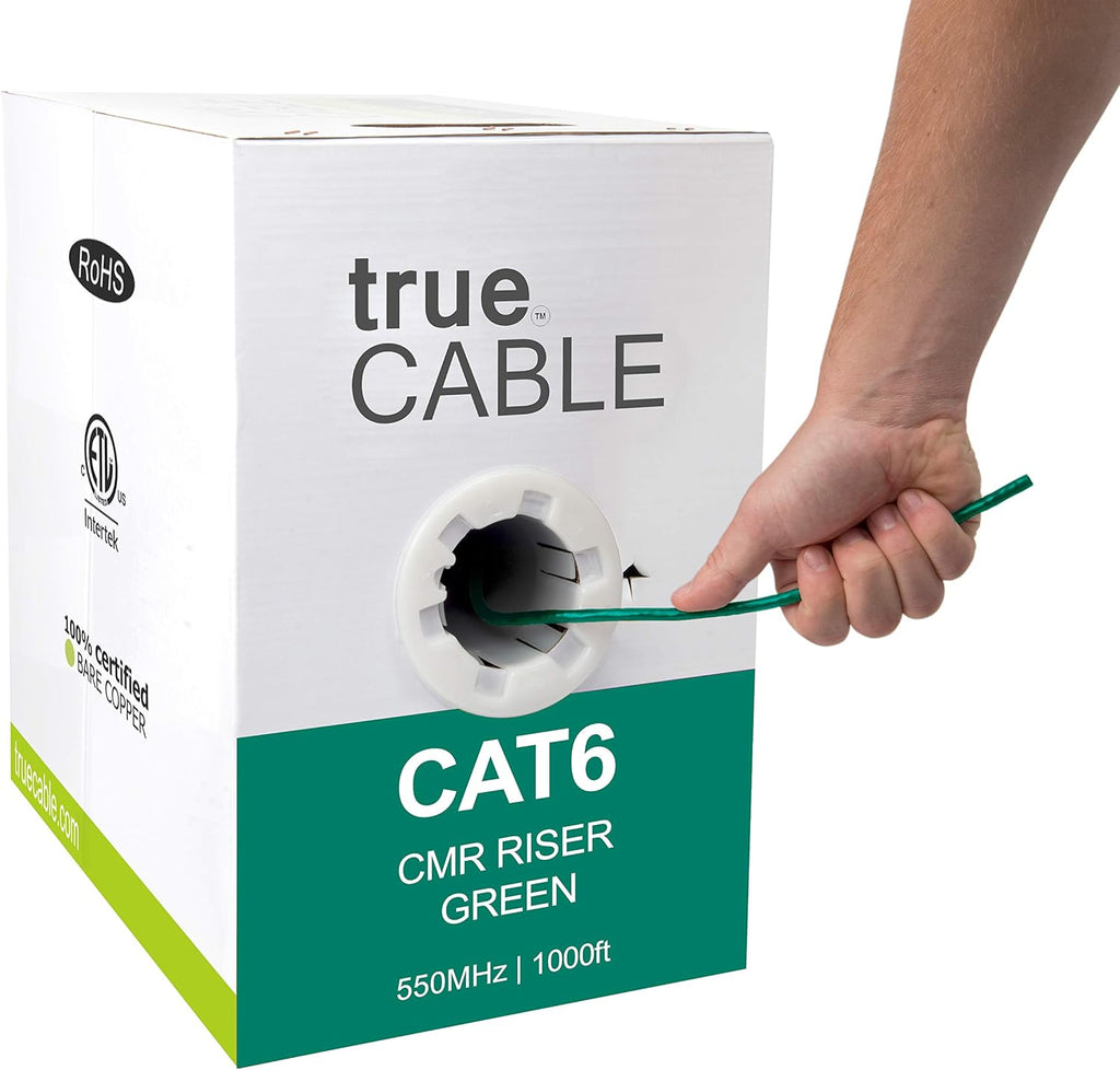 Cat6 Riser 1000ft Yellow 23AWG 4 Pair Solid Bare Copper Bulk Ethernet Cable Y692